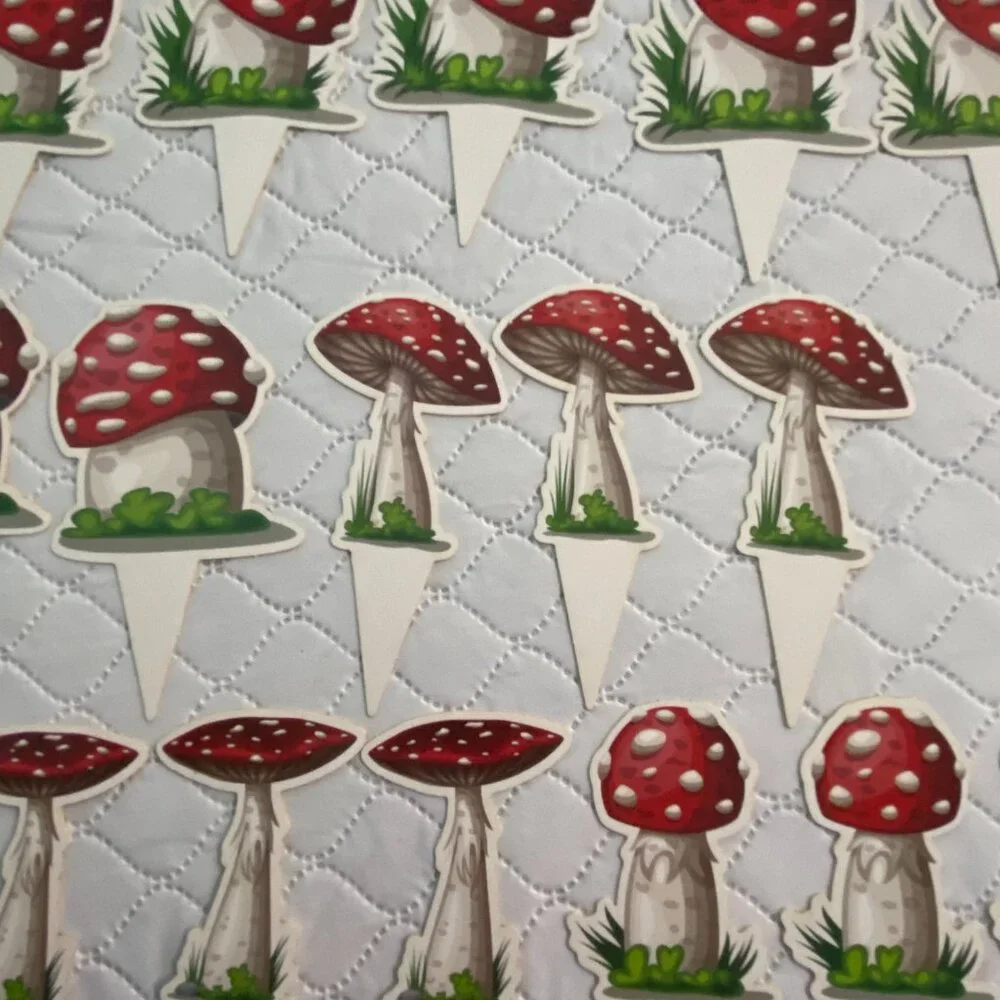 Didaey 33 Pieces Red Mushroom Fungi Cupcake Toppers Birthday Party Decoration